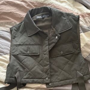 Zara Women's Cropped Quilted Vest - Dark Olive